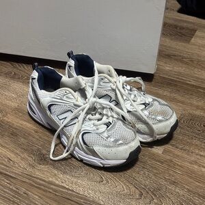 New Balance White and Navy Athletic Shoes